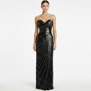 VTG Rose Taft Couture Rhinestone Beaded Sequin Maxi Dress S